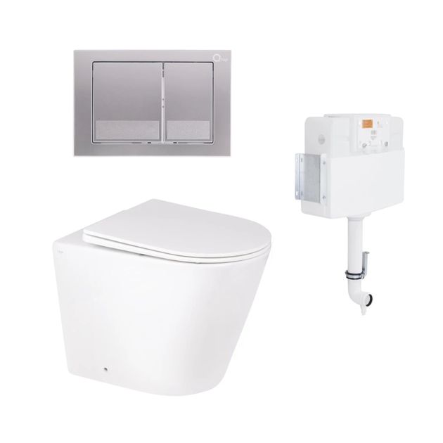 Комплект: Qtap Swan унитаз напольний Rimless QT16223178W + Nest комплект інсталяції 2в1 (квадратна клавіша Satin) QT0122490S4Q1 + QT0111M06029SAT, фото  | SNABZHENIE.com.ua