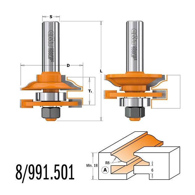 Фреза комплект “меблева обв'язка” 44,4 x 71 мм, хвостовик 12 мм CMT (991.501.11), фото , зображення 2 | SNABZHENIE.com.ua