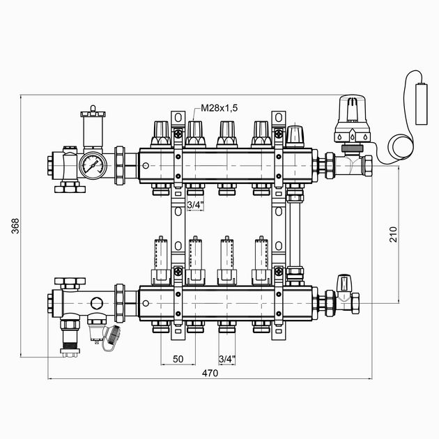 Коллекторная группа Icma 3/4", 4 выхода, с расходомером A2K013, фото , изображение 2 | SNABZHENIE.com.ua Коллекторная группа Icma 3/4", 4 выхода, с расходомером A2K013, фото , изображение 2 | SNABZHENIE.com.ua