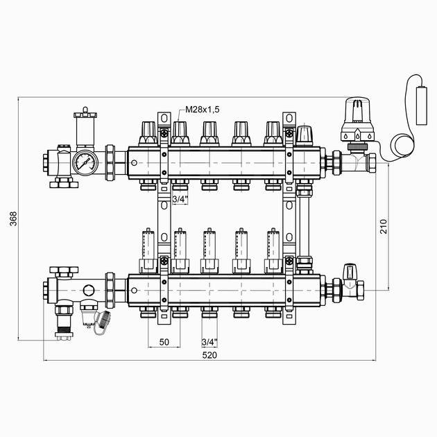 Коллекторная группа Icma 3/4", 5 выходов, с расходомером A2K013, фото , изображение 2 | SNABZHENIE.com.ua Коллекторная группа Icma 3/4", 5 выходов, с расходомером A2K013, фото , изображение 2 | SNABZHENIE.com.ua