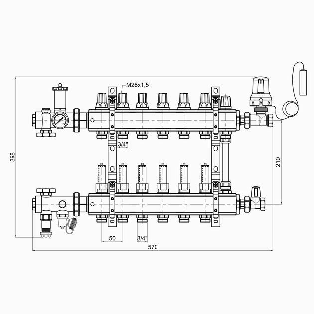 Коллекторная группа Icma 3/4" на 6 выходов с расходомером A2K013, фото , изображение 2 | SNABZHENIE.com.ua Коллекторная группа Icma 3/4" на 6 выходов с расходомером A2K013, фото , изображение 2 | SNABZHENIE.com.ua