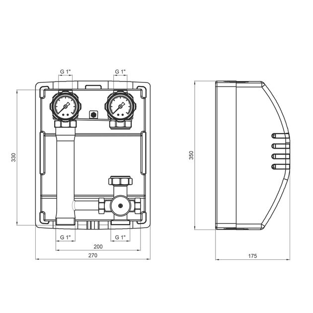 Насосна група з термостатичним змішувачем Icma 1 1/2х1 підключення справа, без насоса №R004, фото , зображення 2 | SNABZHENIE.com.ua