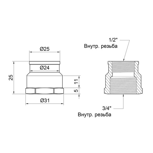 Муфта Icma 1/2"х3/4" ВР №1214, фото , изображение 2 | SNABZHENIE.com.ua Муфта Icma 1/2"х3/4" ВР №1214, фото , изображение 2 | SNABZHENIE.com.ua