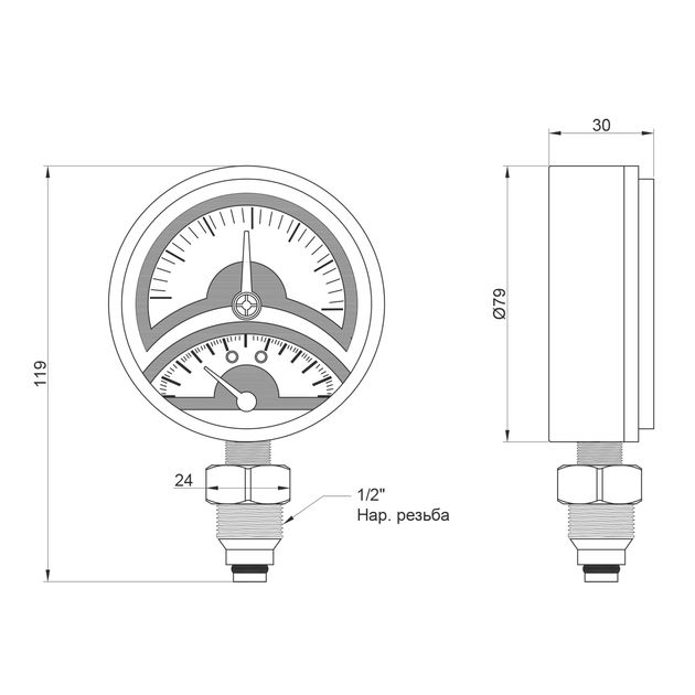 Термоманометр Icma 1/2" 0-4 бар, нижнее подключение, фото , изображение 2 | SNABZHENIE.com.ua Термоманометр Icma 1/2" 0-4 бар, нижнее подключение, фото , изображение 2 | SNABZHENIE.com.ua