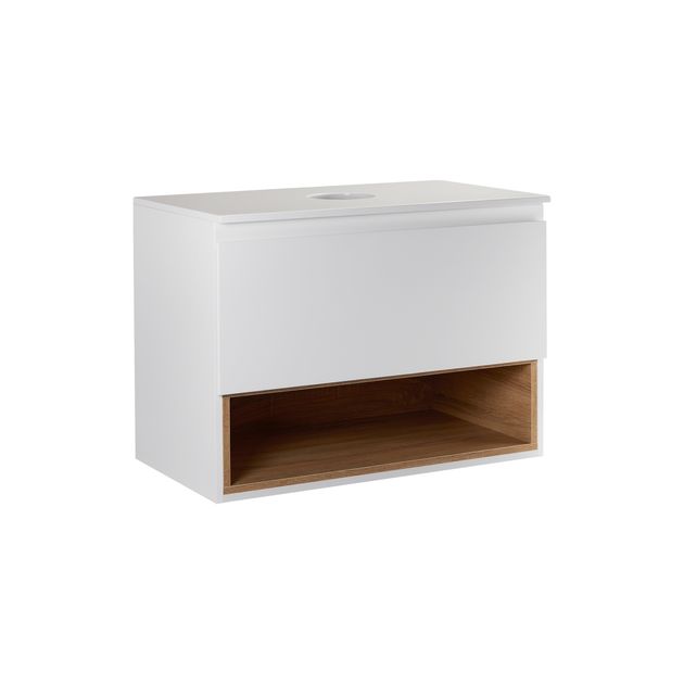 Подвесная тумба Qtap Robin 600x476x470 White/Дуб белый с столешницей, фото  | SNABZHENIE.com.ua