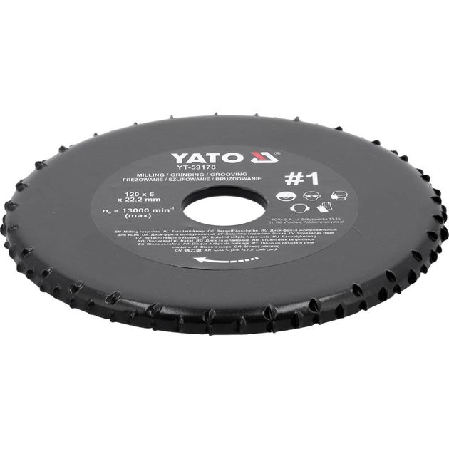 Диск-фреза торцева до КШМ YATO по дереву, шпаклівці, гіпсу; Ø=120/22.2 мм, t= 6 мм шорстк №1, фото , зображення 4 | SNABZHENIE.com.ua