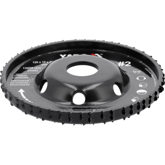 Диск-фреза випуклий до КШМ YATO по дереву, шпаклівці, гіпсу; Ø=120/22.2 мм, t= 16/12 мм шорстк №2, фото , зображення 4 | SNABZHENIE.com.ua