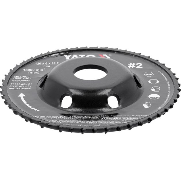 Диск-фреза випукла до КШМ YATO по дереву, шпаклівці, гіпсу; Ø=120/22.2 мм, t= 16/6мм шорстк №2 [10], фото , зображення 4 | SNABZHENIE.com.ua