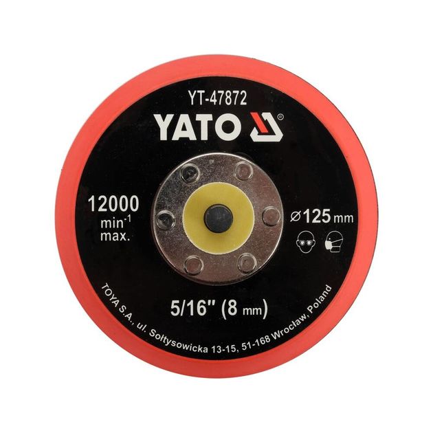 Диск кріпильний опорний з липучкою для полірування YATO Ø 125 мм з гвинтовим шпинделем Ø 5/16 (8 мм), фото , зображення 2 | SNABZHENIE.com.ua