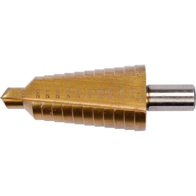 Сверло конічне ступеневе титанове по металлу YATO HSS 4241, 10-30 мм, L = 87/60 мм (YT-44746), фото , зображення 2 | SNABZHENIE.com.ua Сверло конічне ступеневе титанове по металлу YATO HSS 4241, 10-30 мм, L = 87/60 мм (YT-44746), фото , зображення 2 | SNABZHENIE.com.ua