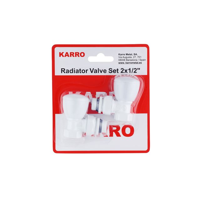 Комплект радиаторных угловых кранов Karro 1/2 ВН белые, фото  | SNABZHENIE.com.ua