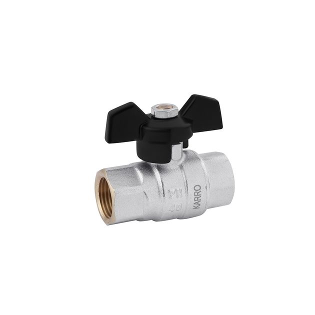 Кран шаровой Karro Perfect 1/2" ВВ PN40, никелированный, бабочка, фото  | SNABZHENIE.com.ua
