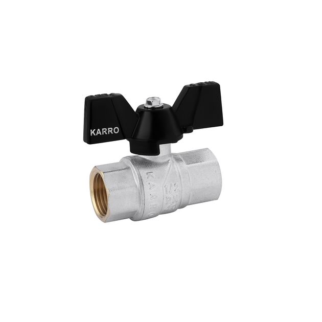 Шаровой кран Karro Premium 1/2" ВВ PN40, никелированный, бабочка, фото  | SNABZHENIE.com.ua