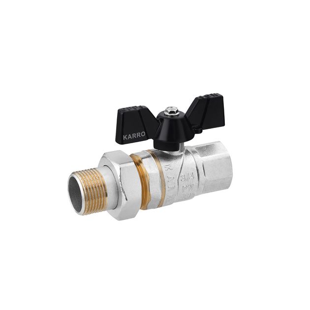 Кран шаровой прямой Karro Premium 3/4 ВН PN40 бабочка, никелированный, фото  | SNABZHENIE.com.ua