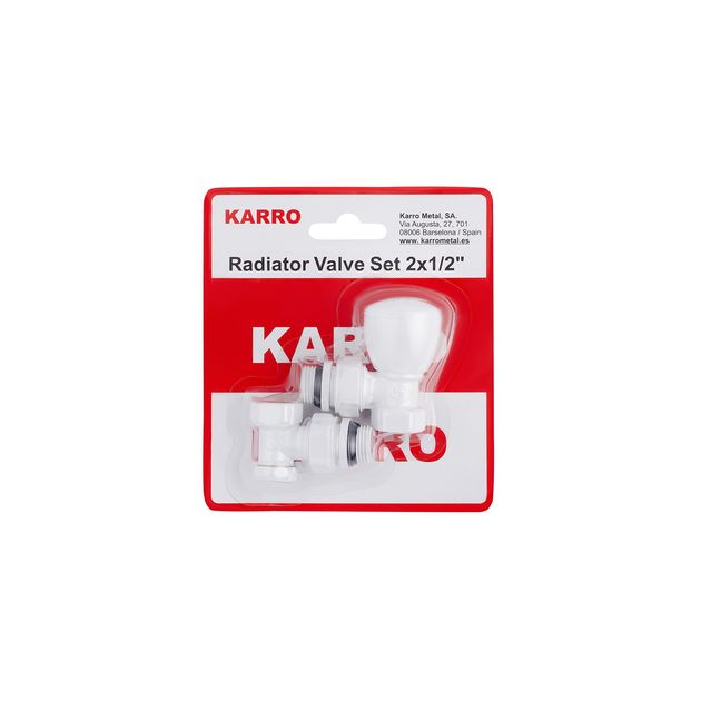 Комплект радіаторних кутових кранів Karro 1/2 ВН (верхній + нижній) білі, фото  | SNABZHENIE.com.ua