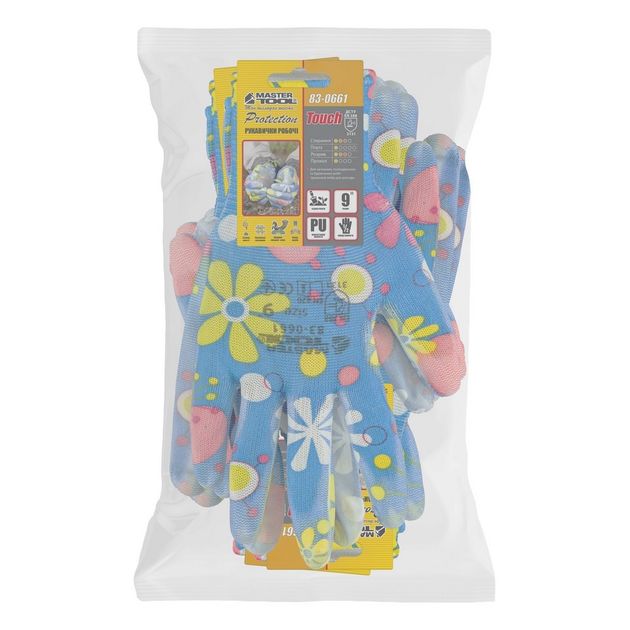 Перчатки трикотажные MASTERTOOL Василек, полиуретан, 12 пар, фото , изображение 2 | SNABZHENIE.com.ua