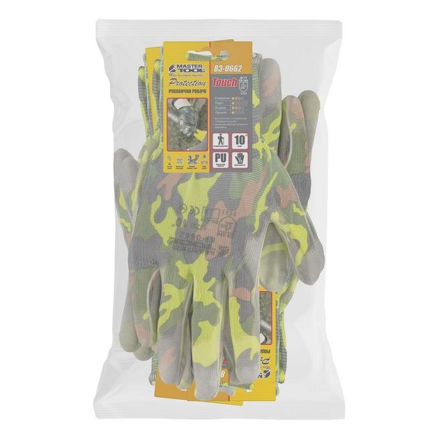 Перчатки трикотажные MASTERTOOL Камуфляж с полиуретаном, 10 размер, фото , изображение 2 | SNABZHENIE.com.ua