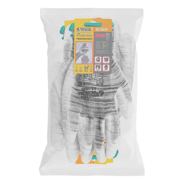 Перчатки бесшовні трикотажні MASTERTOOL з поліуретановим покриттям долоні 10 25-26 г підвіс 12 пар меланж, фото , зображення 2 | SNABZHENIE.com.ua