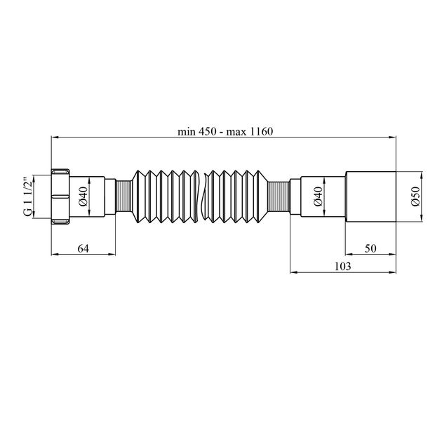 Гофротруба Agua GN46 1 1/2''х40/50 мм 460-1100 мм с гайкой, фото  | SNABZHENIE.com.ua