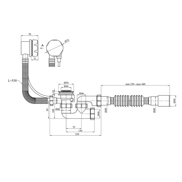 Сифон для ванны Agua BS05P 1 1/2" с переливом и ревизией, фото  | SNABZHENIE.com.ua