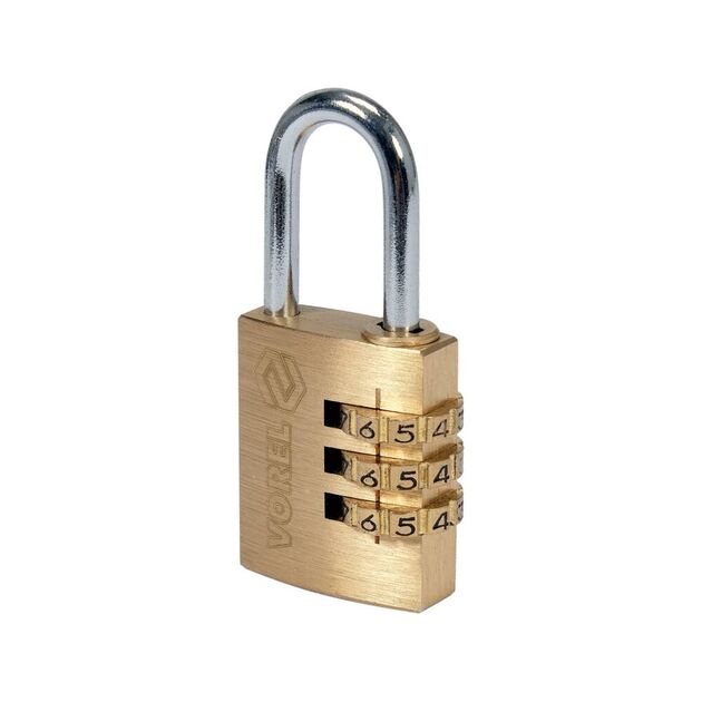 Замок навісний VOREL з кодовим замиканням, латунний, 25х10,2х30,4 мм, фото , изображение 2 | SNABZHENIE.com.ua