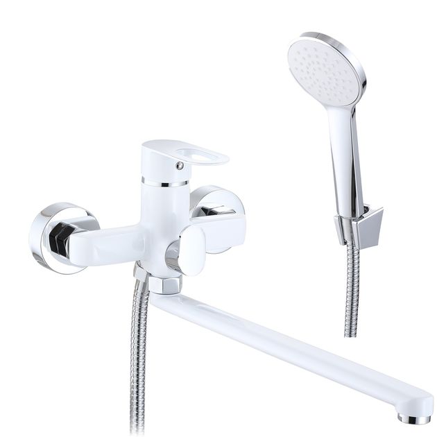 Смеситель Lidz Latwa 005 с поворотным изливом и душем White, фото  | SNABZHENIE.com.ua