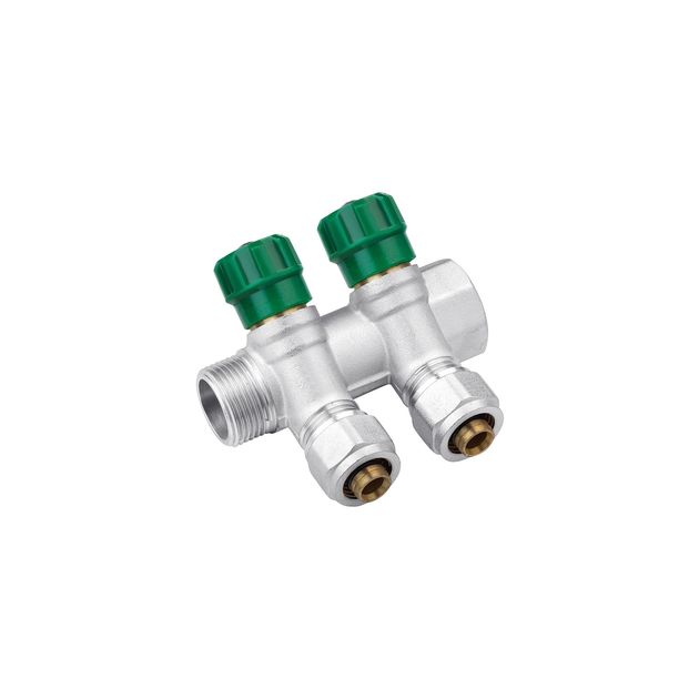 Коллектор Karro 2 выхода 3/4" x 16 ВН никелированный KR-17020, фото  | SNABZHENIE.com.ua
