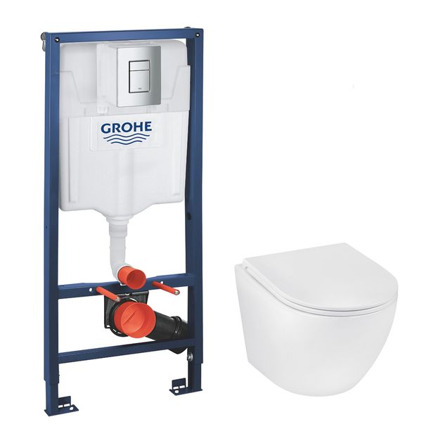 Комплект 4 в 1: Инсталляция Grohe + Унитаз Kroner безободковый RIMLESS, фото  | SNABZHENIE.com.ua