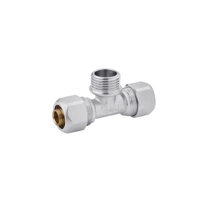 Тройник металлопластиковый Karro 16х1/2х16 никелированный KR-0710, фото  | SNABZHENIE.com.ua