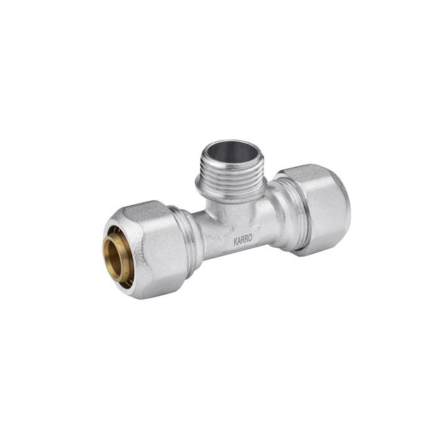 Тройник металлопластиковый Karro 20х1/2х20 никелированный KR-0711, фото  | SNABZHENIE.com.ua