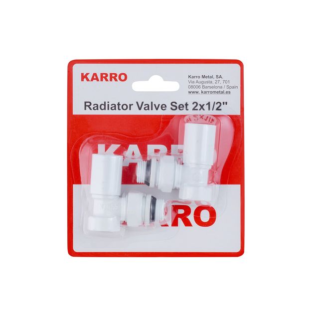Комплект радиаторных угловых кранов Karro 1/2 ВН белые KR32000, фото  | SNABZHENIE.com.ua