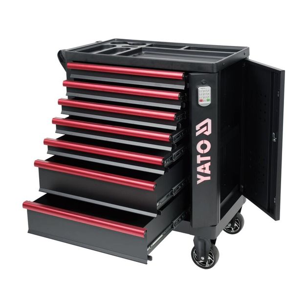 Шафа-візок для інструментів YATO, 7 шуфлядів, кодовий замок, 982x755x455 мм, фото , изображение 8 | SNABZHENIE.com.ua