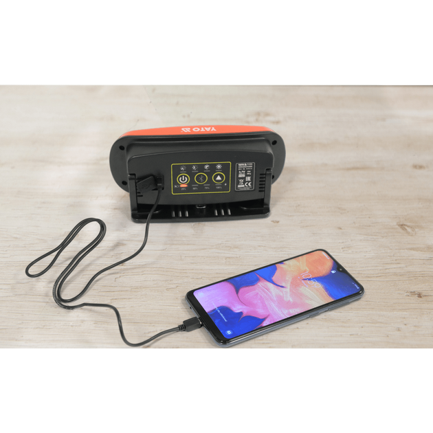 Переносной светильник YATO 3,7 В, Li-Ion, 2000 Лм, 2 динамика по 15 Вт, USB., фото , изображение 14 | SNABZHENIE.com.ua