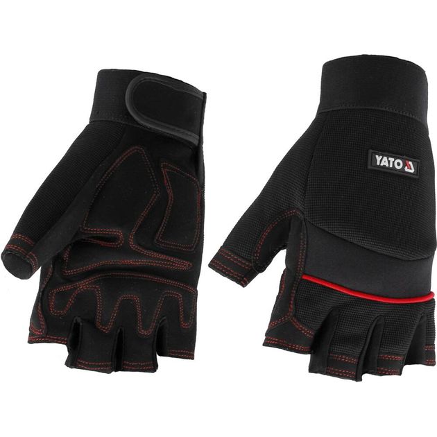 Перчатки рабочие черные открытые YATO, искусственная кожа, размер 10, фото , изображение 2 | SNABZHENIE.com.ua