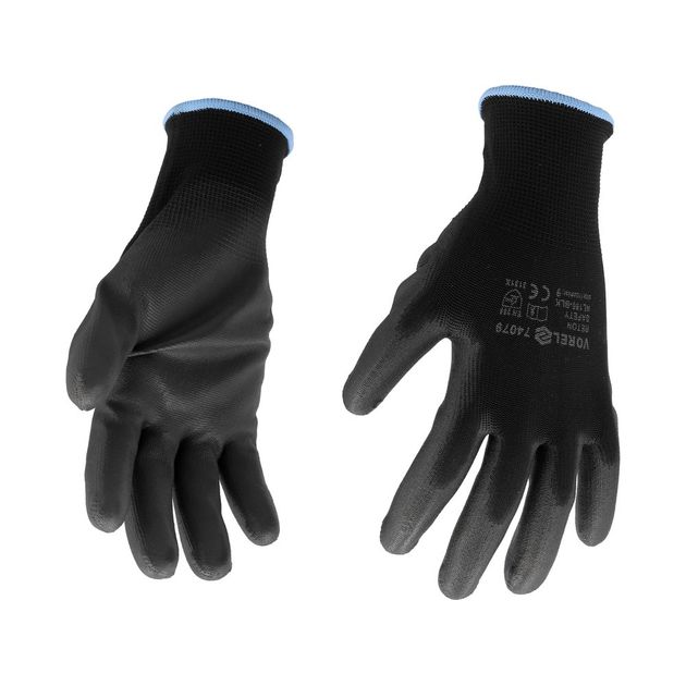 Рукавиці VOREL робочі чорні, поліестер з поліуретановим покриттям, 9 р., фото , изображение 2 | SNABZHENIE.com.ua