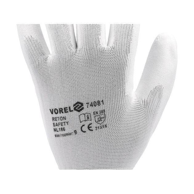 Рабочие перчатки VOREL: белые, полиэстер с полиуретановым покрытием, р. 10, фото , изображение 11 | SNABZHENIE.com.ua