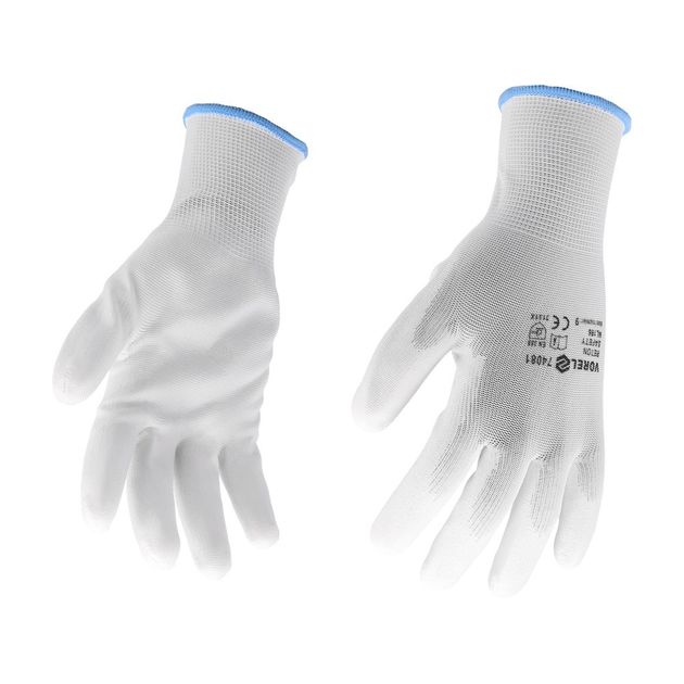Рукавицы рабочие VOREL, белые, полиэстер с покрытием, размер 9, фото , изображение 2 | SNABZHENIE.com.ua