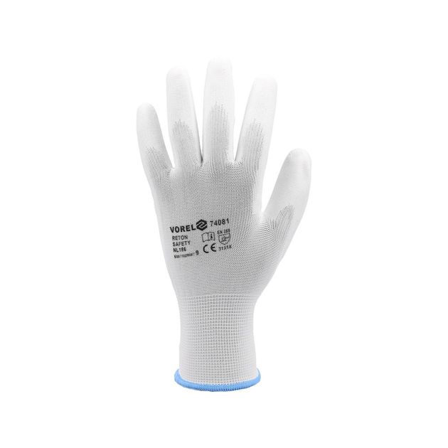 Рукавицы рабочие VOREL, белые, полиэстер с покрытием, размер 9, фото , изображение 5 | SNABZHENIE.com.ua