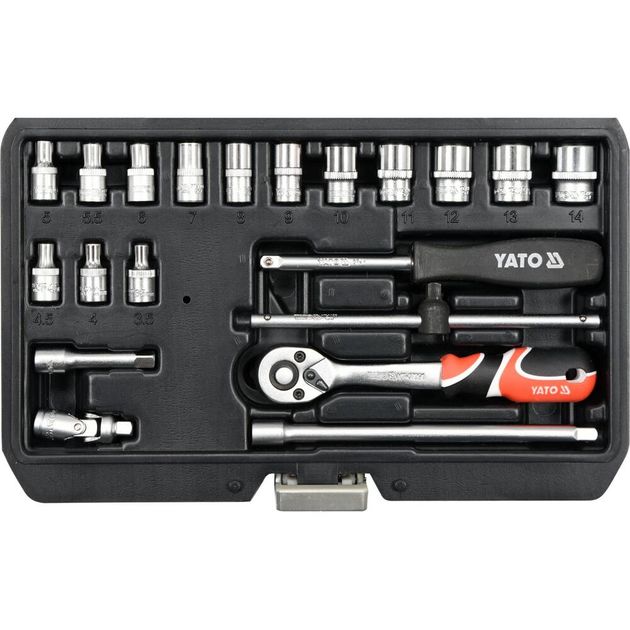 Набор инструментов YATO 1/4", 20 предметов, 3,5 - 14 мм, 25 мм (YT-14491), фото , изображение 5 | SNABZHENIE.com.ua