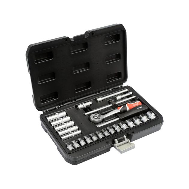 Набор инструментов YATO 25 предметов, квадрат 1/4, M 3,5 - 13 мм, фото , изображение 2 | SNABZHENIE.com.ua