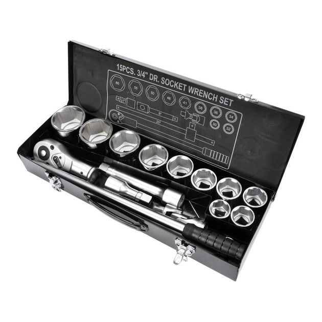 Набір торцевих головок, квадрат 3/4, 30 - 60 мм, 15 шт. YATO (YT-1334), фото , зображення 2 | SNABZHENIE.com.ua Набір торцевих головок, квадрат 3/4, 30 - 60 мм, 15 шт. YATO (YT-1334), фото , зображення 2 | SNABZHENIE.com.ua