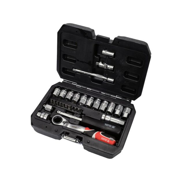 Набор торцевых головок SPLINE YATO 1/4", М4.5-М13 с насадками, фото , изображение 2 | SNABZHENIE.com.ua