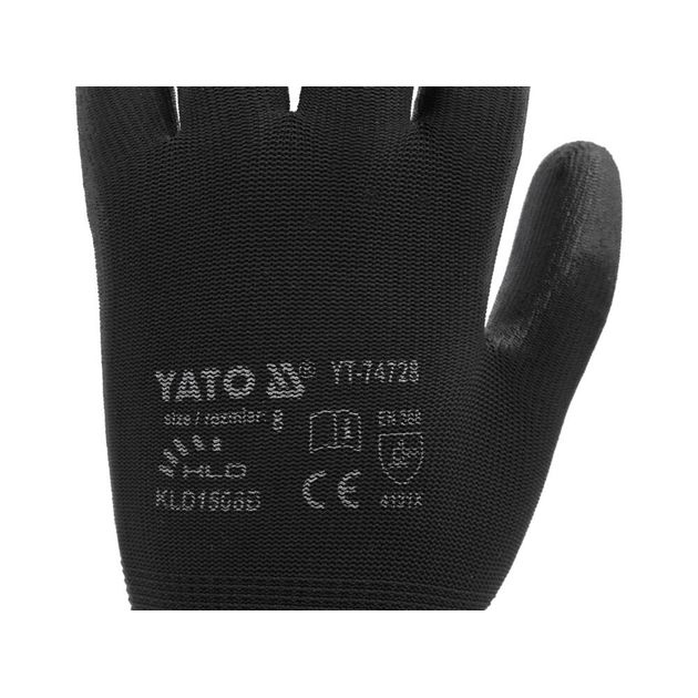 Перчатки робочі нейлонові чорні YATO розмір 8 (YT-74728), фото , зображення 14 | SNABZHENIE.com.ua