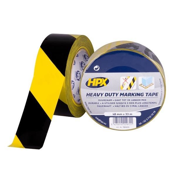 Лента HPX HEAVY DUTY 48мм x 33м, желто-черная, для маркировки пола, фото  | SNABZHENIE.com.ua