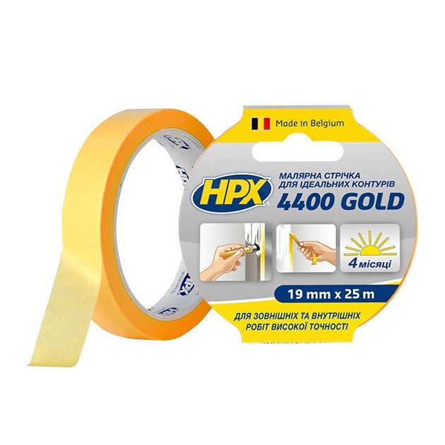 Малярная лента HPX 4400 “Золотая” 19мм x 25м для наружного применения, фото  | SNABZHENIE.com.ua