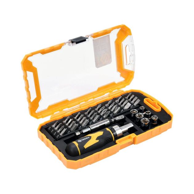 Реверсивная отвертка VOREL: Набор бит и квадратных головок 1/4, 41 шт., фото , изображение 2 | SNABZHENIE.com.ua