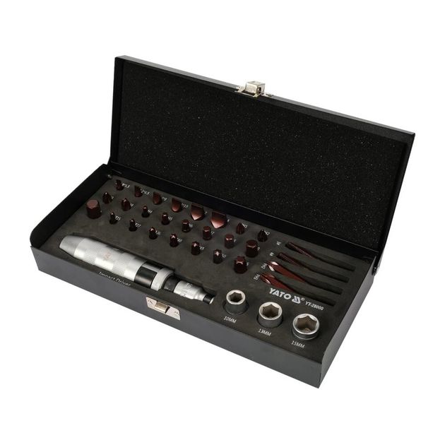 Викрутка реверсивна ударна YATO L= 168 мм, з викрутковими насадками і головками, 32 елем. в футлярі, фото , зображення 2 | SNABZHENIE.com.ua