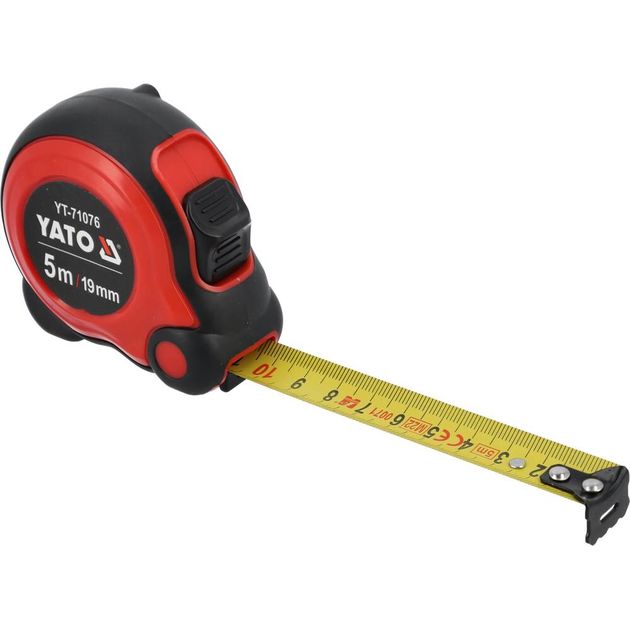 Рулетка YATO 5 м x 19 мм, стальная лента, нейлоновое покрытие, двойная блокировка, фото , изображение 4 | SNABZHENIE.com.ua