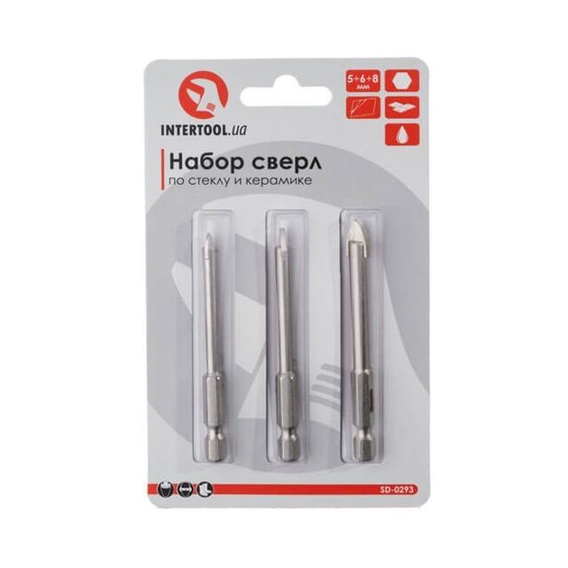 Набор сверл по стеклу и керамике 5-8 мм HEX 1/4'' INTERTOOL SD-0293, фото , изображение 4 | SNABZHENIE.com.ua Набор сверл по стеклу и керамике 5-8 мм HEX 1/4'' INTERTOOL SD-0293, фото , изображение 4 | SNABZHENIE.com.ua