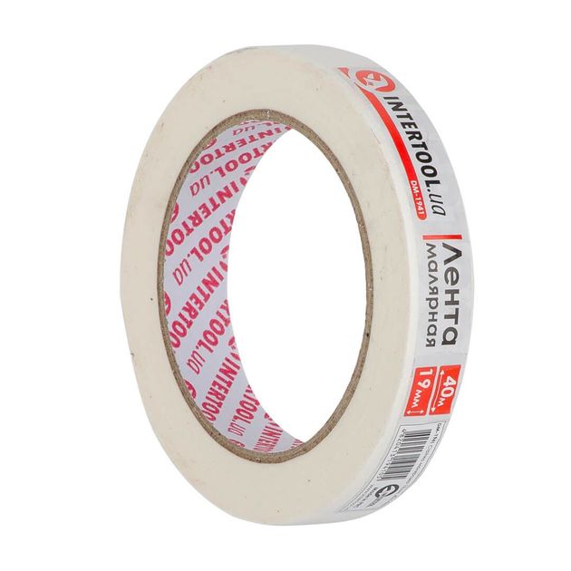 Лента малярная 19мм, 40м, белая INTERTOOL DM-1941, фото  | SNABZHENIE.com.ua